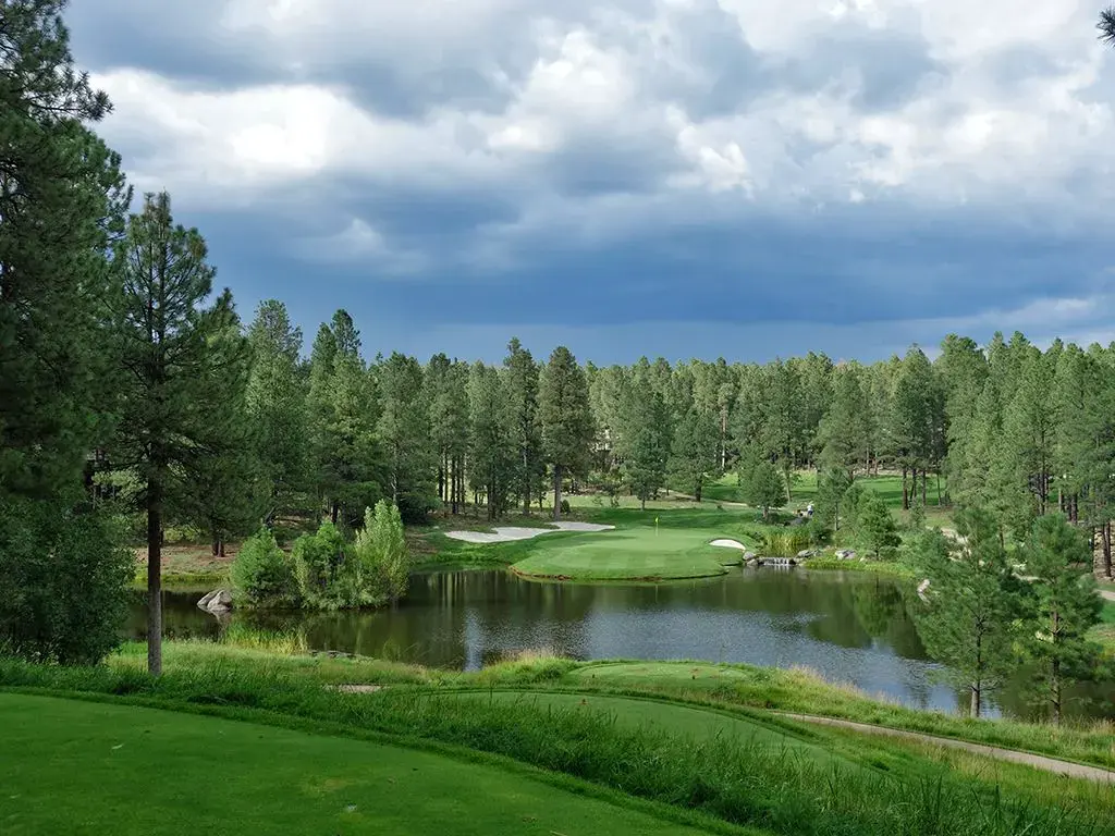Hole 14 on the Canyon Course at Forest Highlands Golf Club, cut through ponderosa pine forest in Flagstaff, Arizona